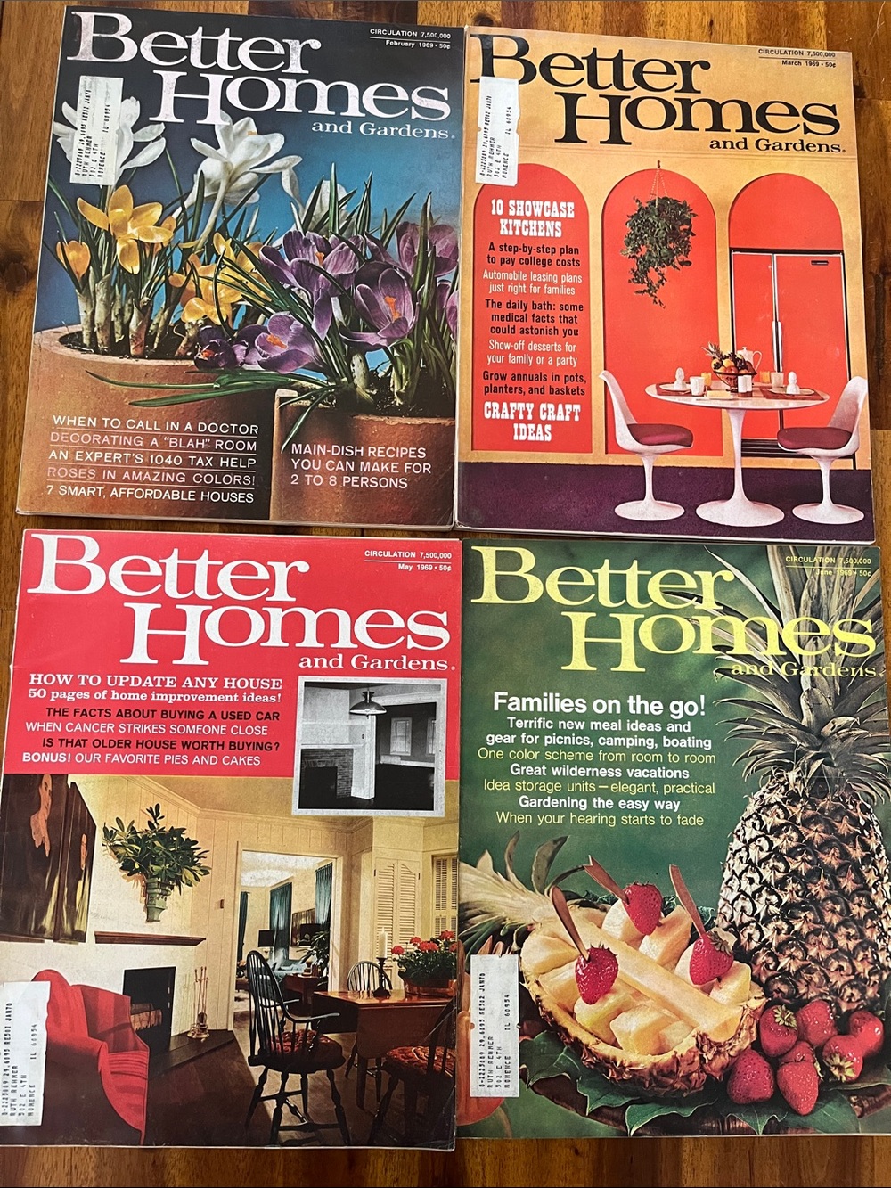 Lot Of 4 1969 Better Homes & Gardens Magazines MCM Home Interiors Cooking Garden